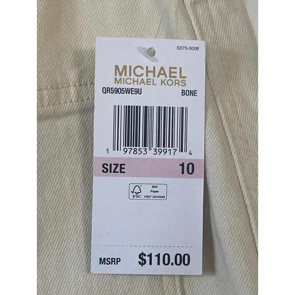 MICHAEL KORS SELMA FLARE COTTON HIGH RISE DENIM JEANS CREAM 10